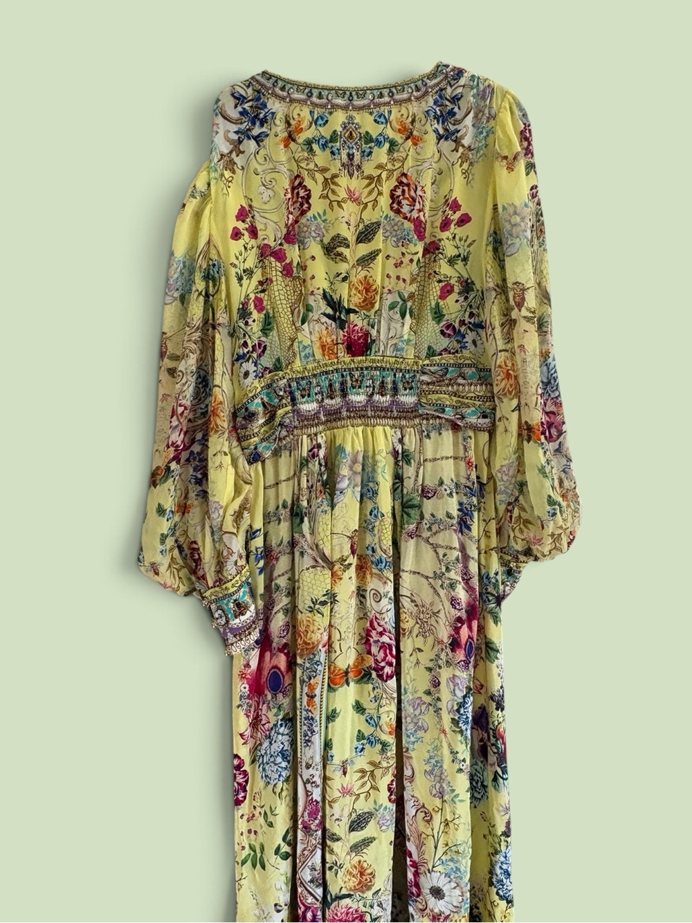 Camilla Silk Maxi Dress Yellow Floral Crystal Embellished XL - Picture 2 of 7